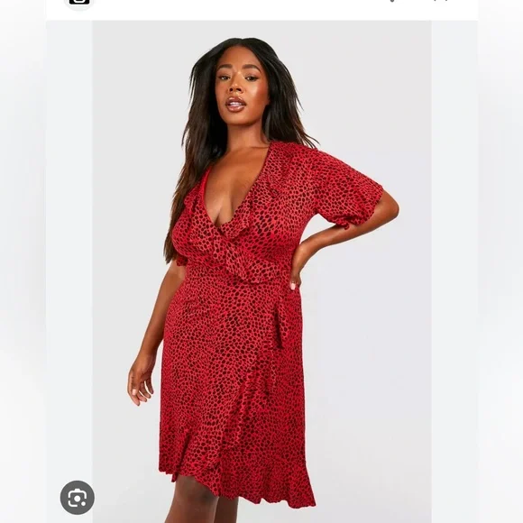 Polka Dot Boohoo Petite Red Dress Wrap Dress Boohoo Red Frill
